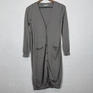 Garnet Hill Silk Blend Button Front Longline Duster Cardigan
